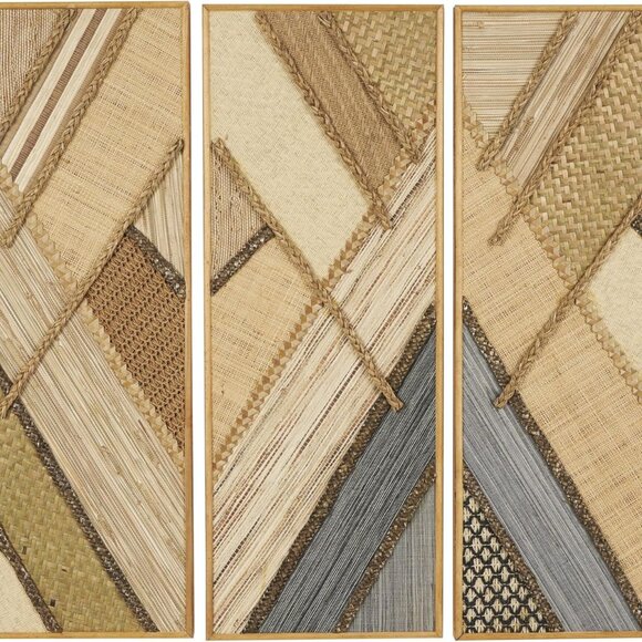 Bohemian Style Mixed Media Wall Art - Set of 3 Rectangular Sculptures 12x32